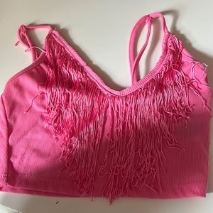 Pink cropped tank top.